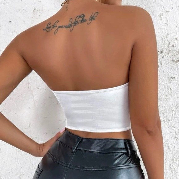 White Solid Hanky Hem Tube Top - Picture 2 of 5